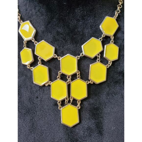 Charming Charlie Yellow & Gold Faceted Tile Bubble Bib Statement Necklace Set - Picture 2 of 8